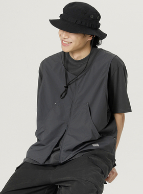 OUTORI 复古假两件短袖T恤男夏季240g重磅宽松休闲潮流马甲外套