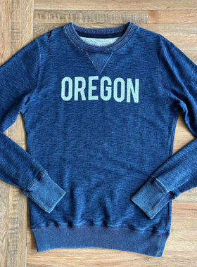 日本elkex复古做旧毛线拼接字母圆领卫衣indigo蓝染水洗男女同款