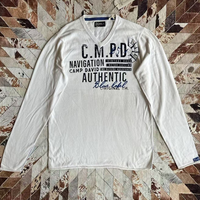 V领纯棉字母印花针织衫