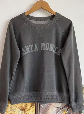 瑕疵特价日本潮牌elkex女款复古做旧水洗纯棉圆领卫衣短款外套