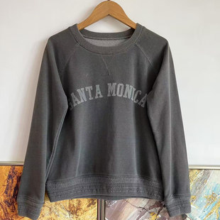 瑕疵特价日本潮牌elkex女款复古做旧水洗纯棉圆领卫衣短款外套