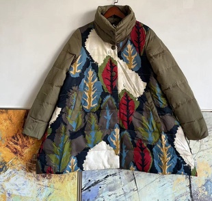 设计师款女款精致油画艺术印花白鸭绒A字版羽绒服宽松减龄显瘦