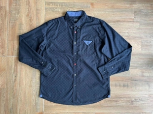 日本潮牌男款精致提花花纹纯棉长袖衬衫拼布设计简约日系上衣