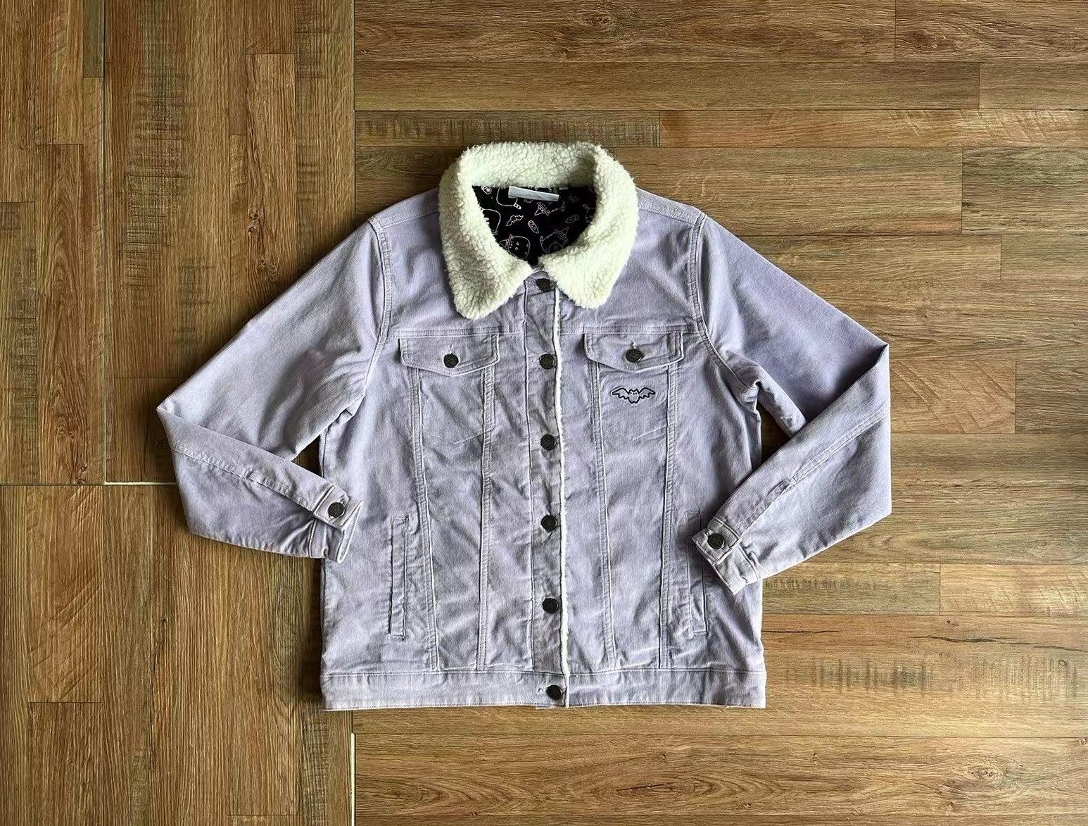 专柜潮牌女款美貌浅香芋色纯棉灯芯绒夹克精致可爱刺绣外套上衣