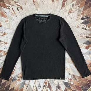 黑色复古做旧水洗纯棉圆领针织衫 david戴维营男款 毛衣 camp 工装