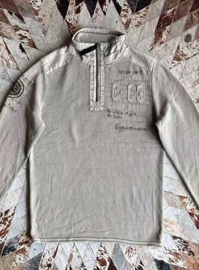 工装camp david戴维营男款灰色做旧水洗纯棉刺绣拼布针织衫毛衣