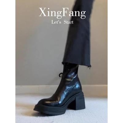 现货送运费险瘦瘦靴粗跟马丁靴子