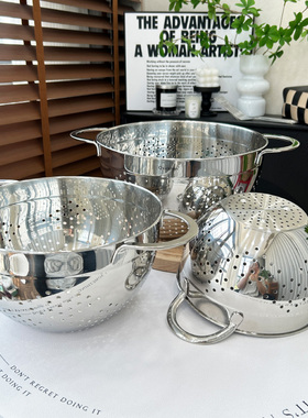 双耳果蔬篮18/10不锈钢熊猫耳沥水篮3件套水果篮