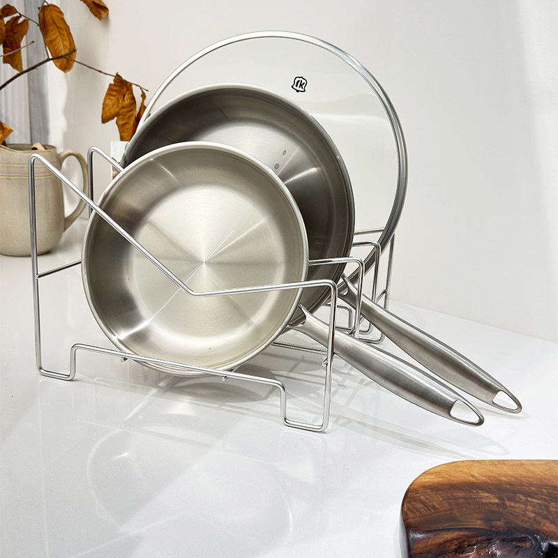出口韩国304不锈钢煎锅收纳架锅盖架橱柜内平底锅置物架