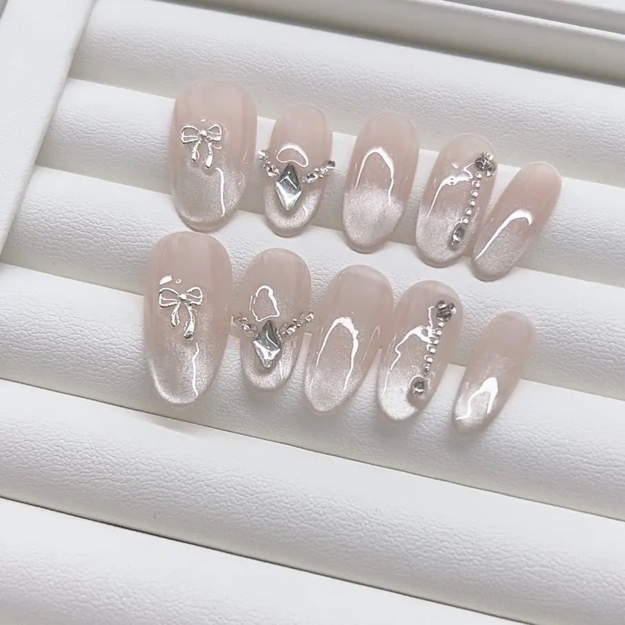 纯手工光疗穿戴甲片月光闪烁穿戴甲成品重复使用美甲贴