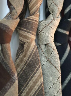 咖色亚麻棉质黄色暗红黑色哑光复古休闲英伦日系7厘米小众领带