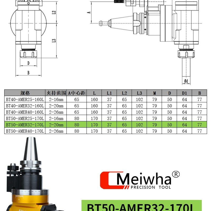 台湾梅华数控CNC侧铣角度头BT40 BT50侧铣头90度直角加工中心铣头