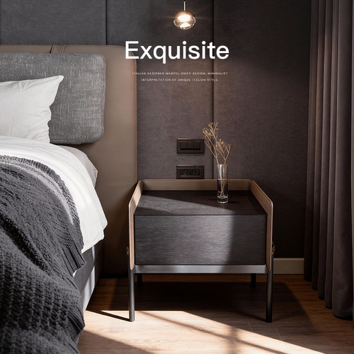 已夏意式极简羁隅马鞍皮床头柜轻奢卧室高端设计师高级家用床头柜