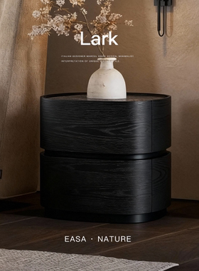 已夏Cont Oke同款意式极简黑色岩板实木设计师现代卧室置物床头柜