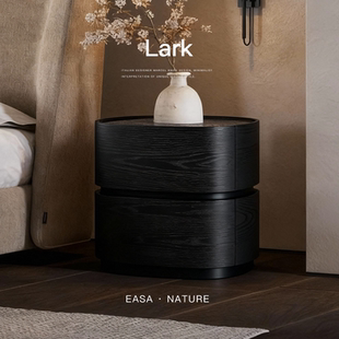 已夏Cont Oke同款意式极简黑色岩板实木设计师现代卧室置物床头柜