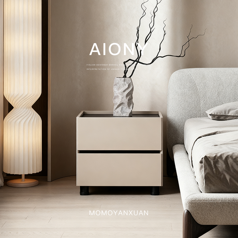 某某严选意式极简钢琴烤漆烟熏色卧室储物设计师高级感收纳床头柜