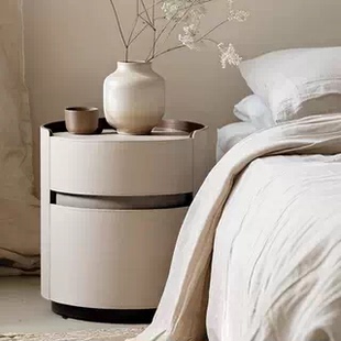 极简创意圆筒设计卧室马鞍皮高级床头柜轻奢收纳 已夏意式 现货