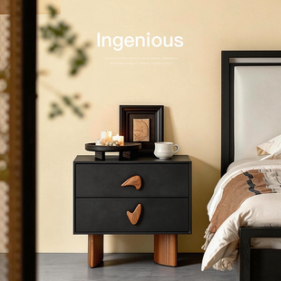已夏墨栖高级感意式中古轻奢设计储物艺术实木床头柜卧室家用