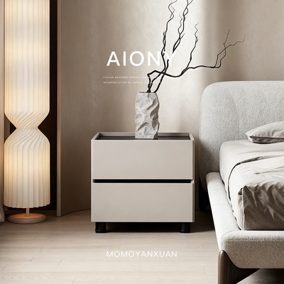 某某严选意式极简钢琴烤漆烟熏色卧室储物设计师高级感收纳床头柜