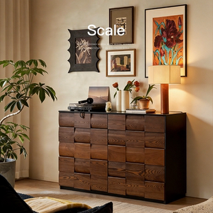 已夏墨韵餐边柜复古斗柜一体收纳转角床尾柜高端置物柜侘寂