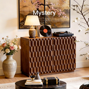 已夏风琴边柜中古侘寂北美红橡实木斗柜客厅餐厅靠墙柜收纳储物