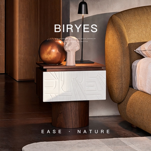 已夏中古法式 复古设计师艺术雕刻储物家用卧室床边收纳床头柜