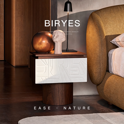 已夏中古法式复古设计师艺术雕刻储物家用卧室床边收纳床头柜