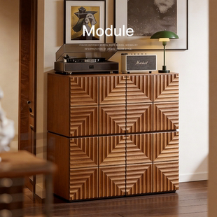 已夏有灵中古侘寂红橡木设计师电视柜斗柜客厅靠墙柜收纳储餐边柜