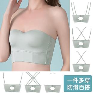 薄款 无肩带抹胸内衣女夏季 大胸显小胸聚拢裹胸隐形防滑防走光文胸