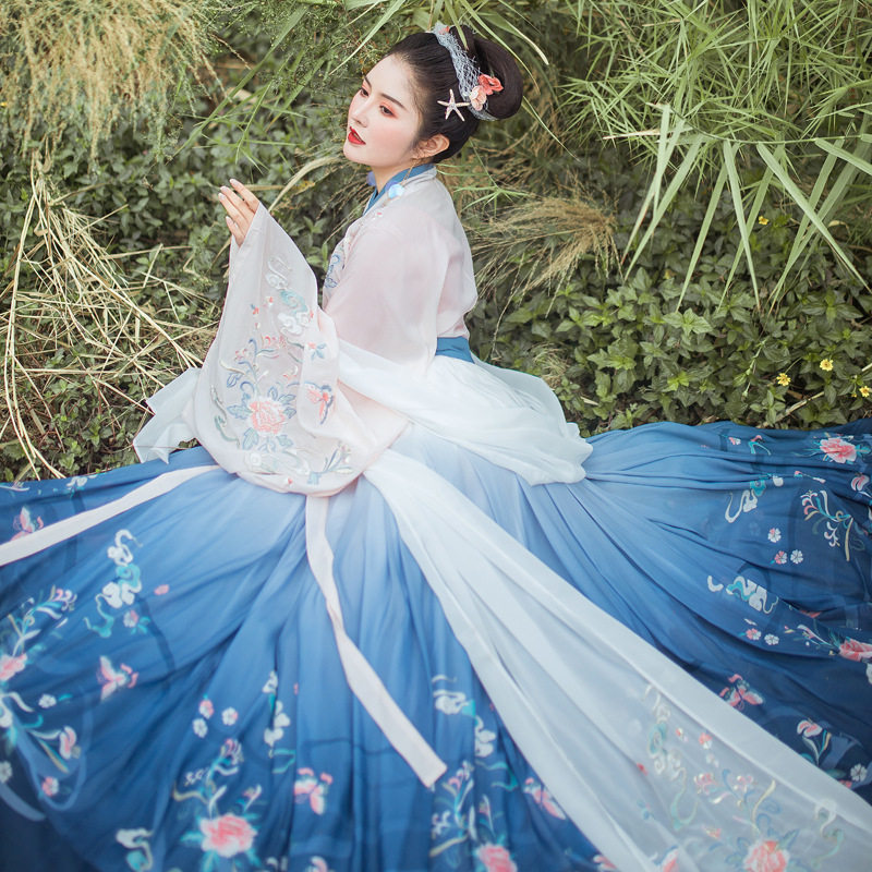 敏居汉服镜花缘原创正品交领碎花广袖数码印花六米摆齐腰裙夏季款