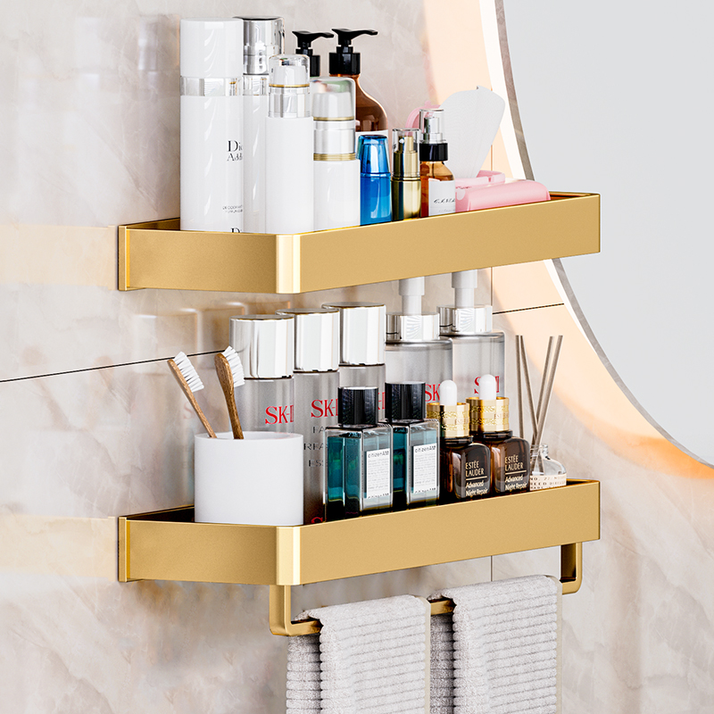 金色太空铝壁挂式免打孔置物架