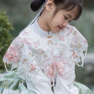 马面裙配饰汉服假领子旗袍流苏披肩女 新中式 绛尾儿 儿童刺绣云肩