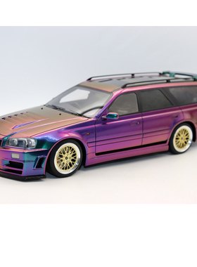 树脂手办车1/18日产GT-R Stagea改装R34旅行版瓦罐车模型摆件礼品