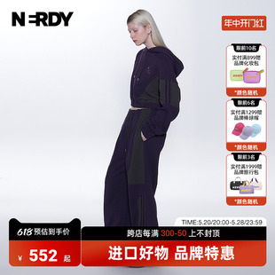NERDY2023秋季 女士宽松短外套上衣韩国潮牌 连帽露脐卫衣套装 新品