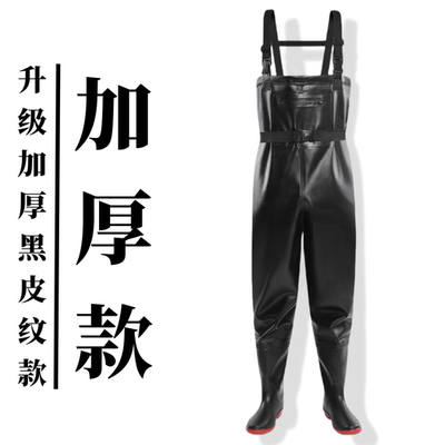 下水裤加厚全身防水连体半身加厚雨裤带雨鞋一体男款水库捕抓鱼裤