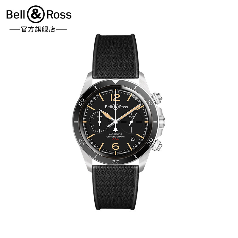 bell&ross (柏莱士)瑞士全自动机械手表复古男士黑金商务轻奢腕表