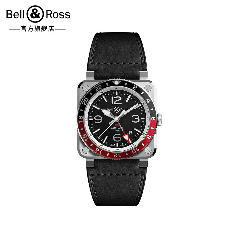 bell&ross(柏莱士)瑞士全自动机械手表男士方形腕表gmt飞行表新款