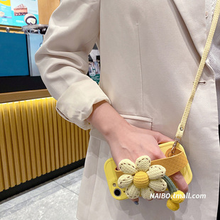 ins南瓜小花腕带15适用iPhone14pro max手机壳苹果13软12斜挎11女