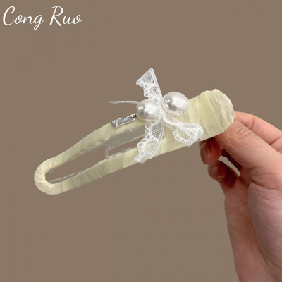 韩系精致珍珠蝴蝶结鸭嘴夹大号侧