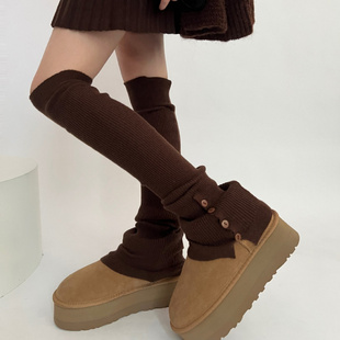秋冬羊毛过膝长筒袜套侧边纽扣防滑护腿踩脚运动普拉提瑜伽腿套女