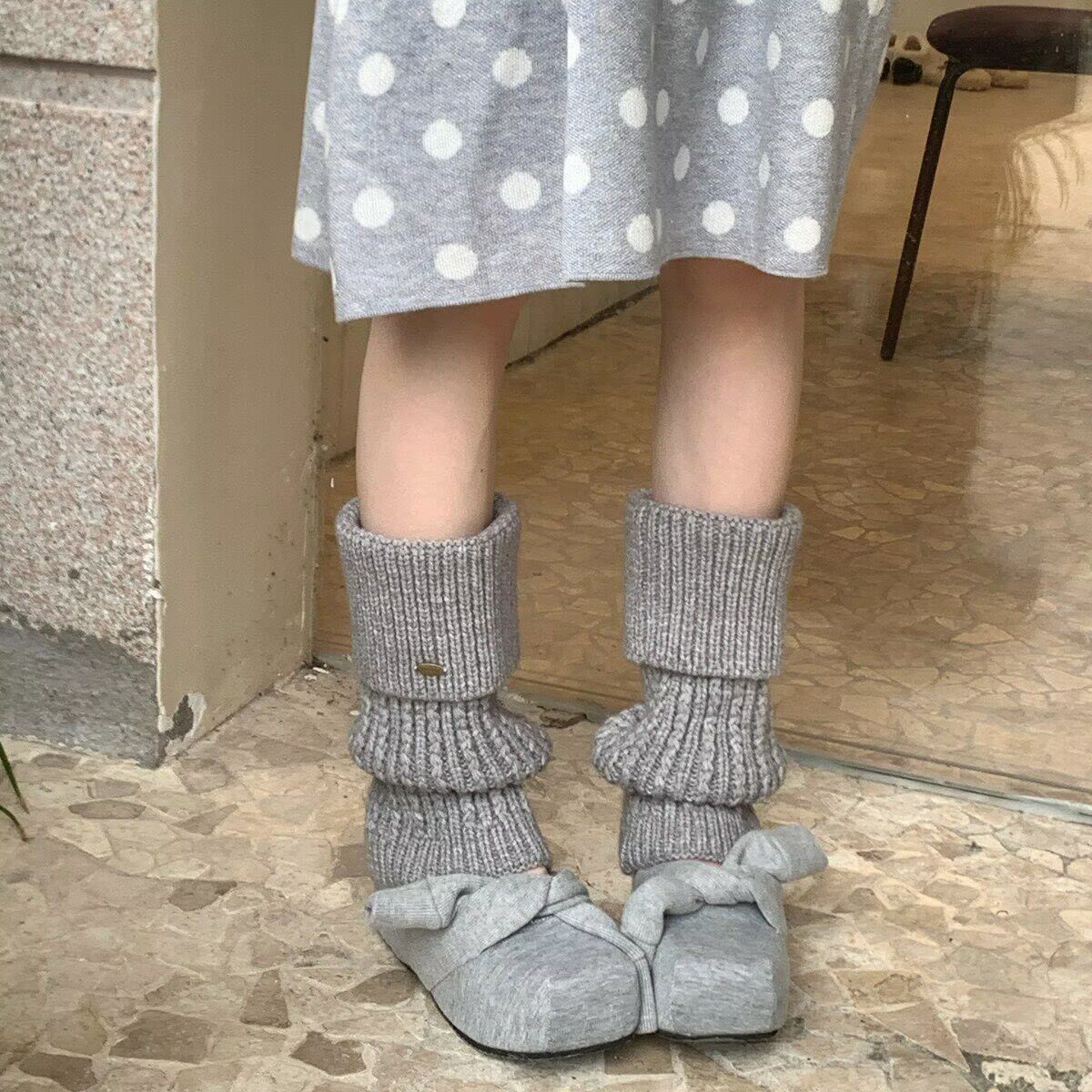 2026秋冬复古白色麻花纹翻边堆堆袜套女中筒袜超厚实保暖腿套