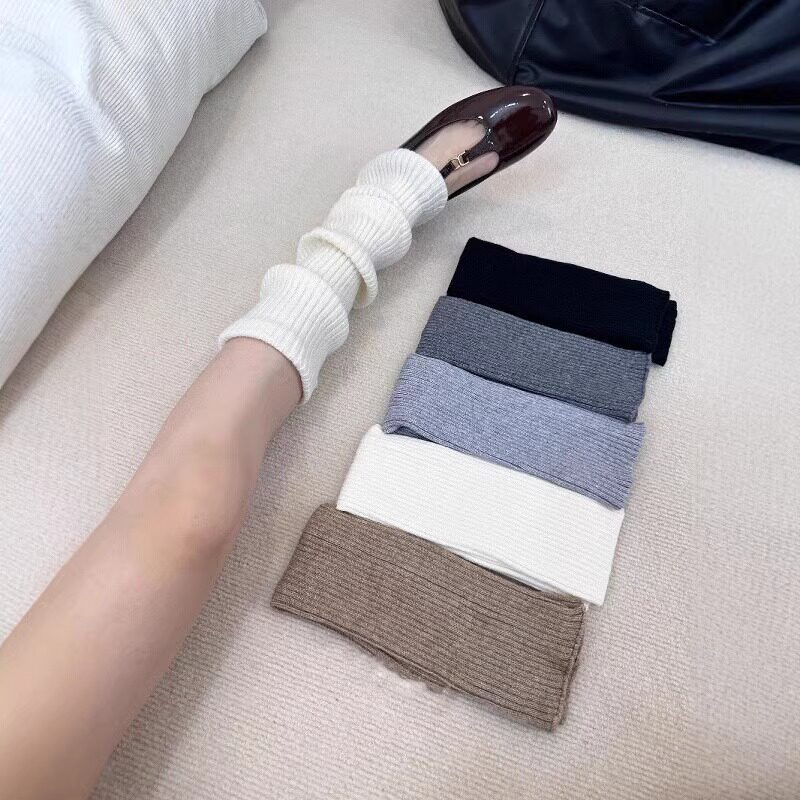 日系羊绒腿套女秋冬季复古慵懒堆叠针织烟灰色小腿袜套y2k堆堆袜
