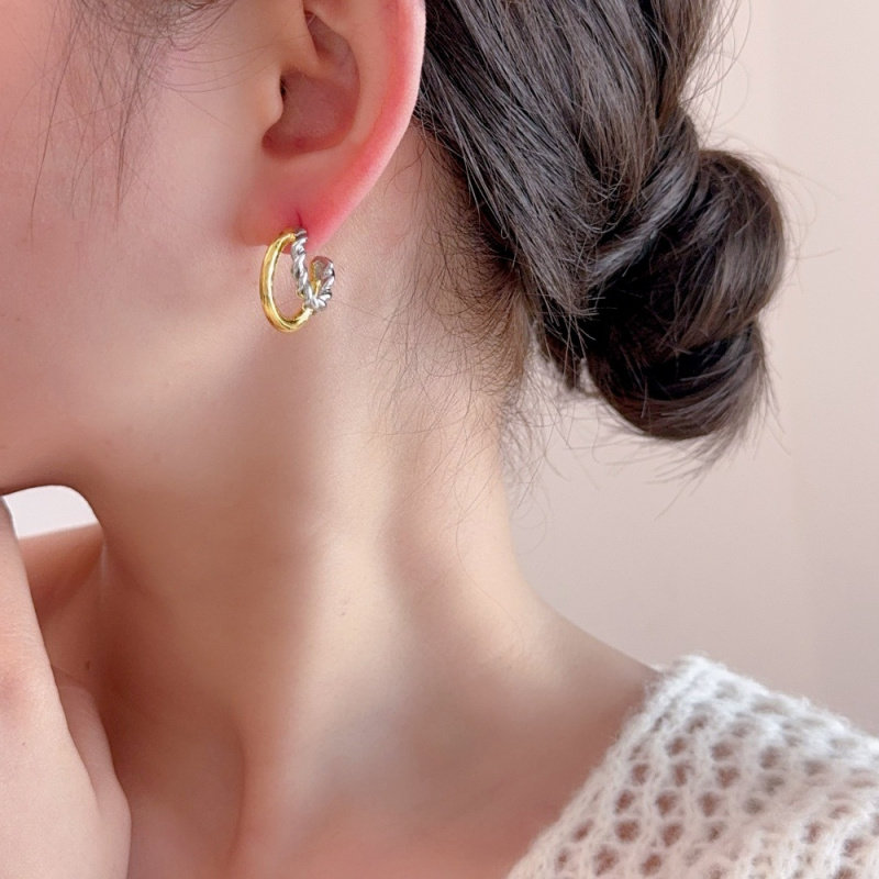 ins小众撞色麻花C形双环耳环女时尚轻奢高级感复古几何耳钉耳饰品