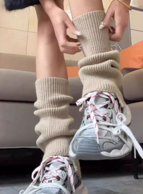 美拉德色系袜子咖色阔腿袜套女秋冬季保暖针织腿套灰色堆堆袜中筒