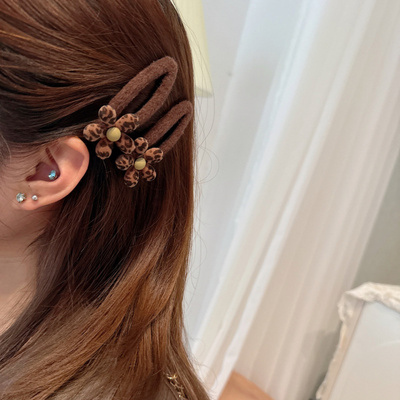 个性豹纹小花朵刘海侧边夹鸭嘴夹