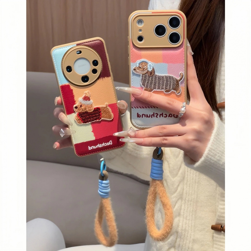 拼接格子腊肠狗适用苹果16/17Pro