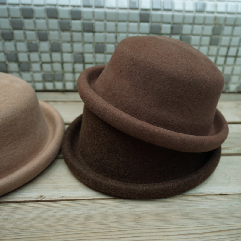 日系复古黑色棕色米色灰色羊毛呢贝雷帽女秋冬可爱百搭卷边小礼帽