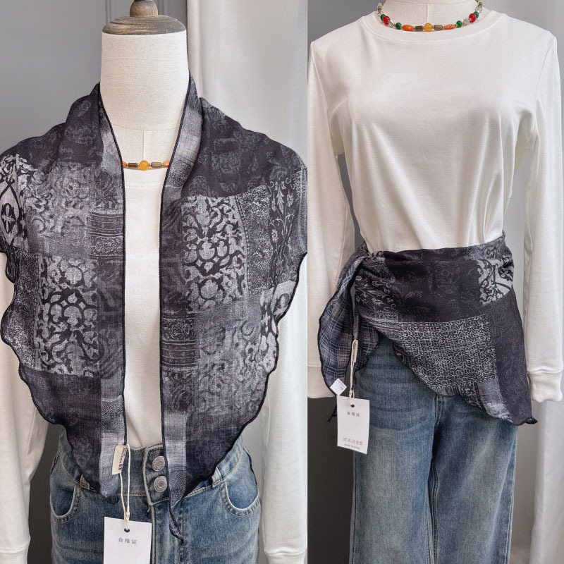 日韩实体爆款三角巾女双层复古微卷边松弛感领巾多功能屁帘围巾秋