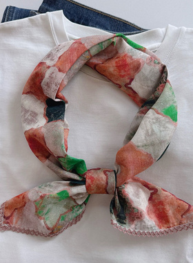 100%纯棉曲牙边方巾女69x69民族风围巾领巾防晒波西米亚复古柔软