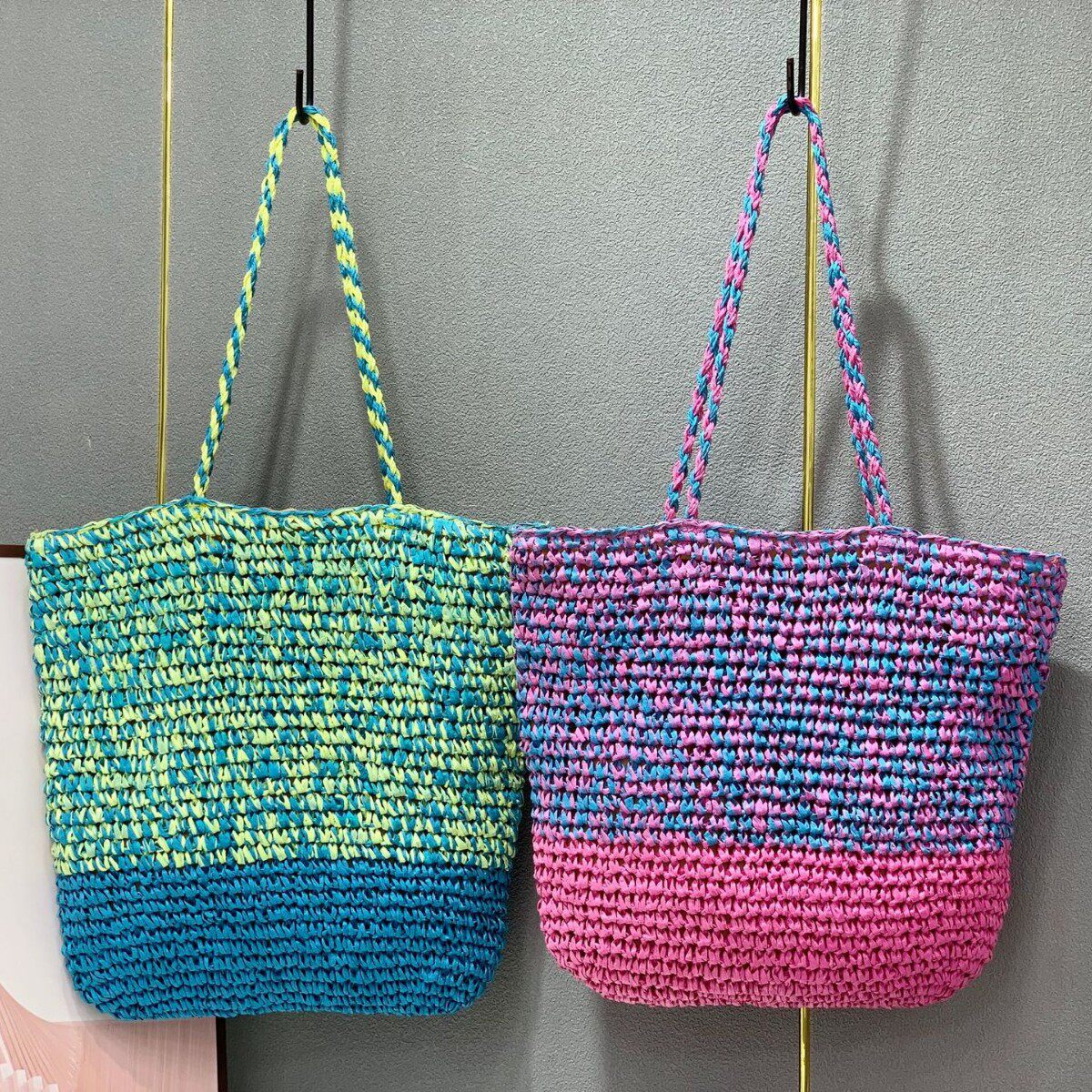 韩版网红撞色编织包百搭时尚草编包手工制造沙滩女包单肩包